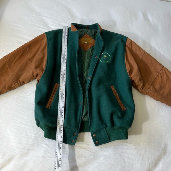 MacGregor Centennial Varsity Jacket Aureus Limited Green Brown Wool Leather Larg - Picture 4 of 9